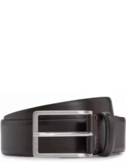 Italian-made leather belt with engraved-logo buckle- Dark Brown Men's Business Belt
