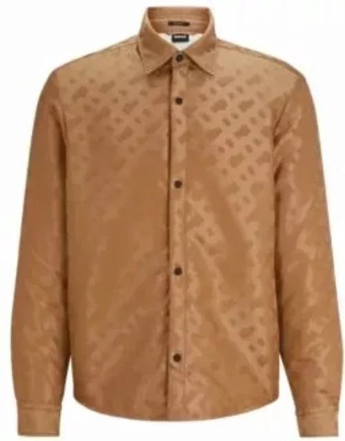 Relaxed-fit shirt in monogrammed material with Kent collar- Beige Men's Casual Shirt