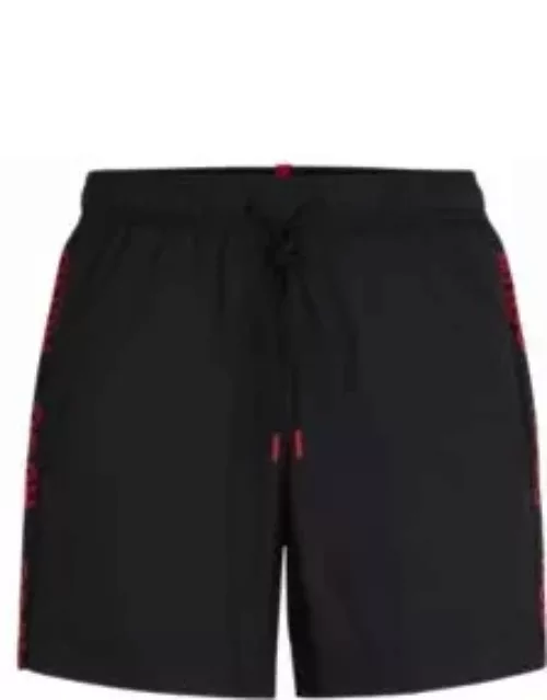 Fully lined swim shorts with logo tape- Black Men's Swim Short