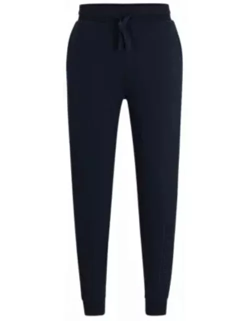 Cotton-terry tracksuit bottoms with embroidered logo- Dark Blue Men's Loungewear