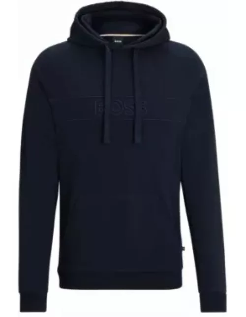 Cotton-terry regular-fit hoodie with embroidered logo- Dark Blue Men's Loungewear