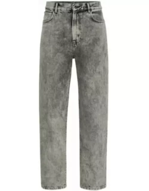 Loose-fit jeans in bleach-wash black rigid denim- Grey Men's Jean