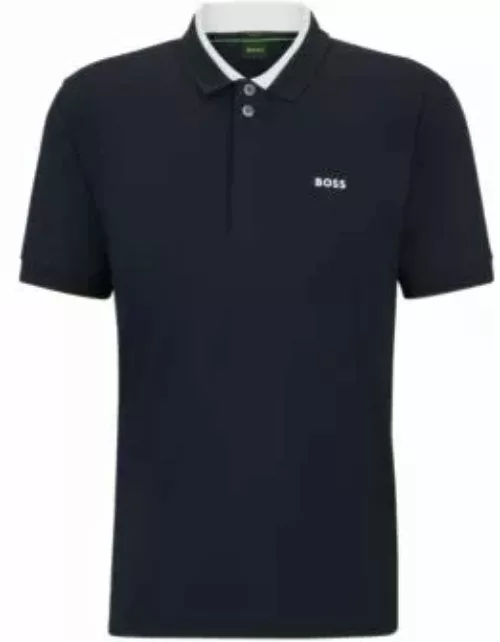 Stretch-cotton polo shirt with 3D-stripe collar- Dark Blue Men's Polo Shirt