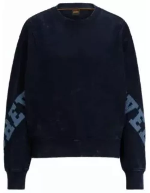 Relaxed-fit cotton sweatshirt with embroidered slogan- Dark Blue Women's Sweatshirt