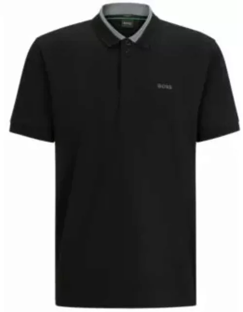 Stretch-cotton polo shirt with 3D-stripe collar- Black Men's Polo Shirt