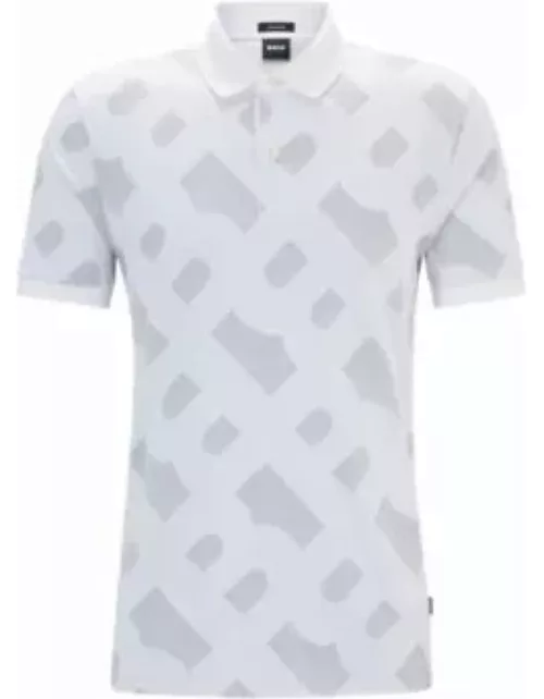 Monogram-jacquard polo shirt in mercerized stretch cotton- White Men's Polo Shirt
