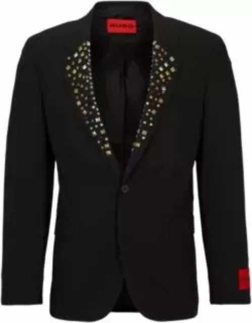 Slim-fit jacket with studded lapels- Black Men's Sport Coat