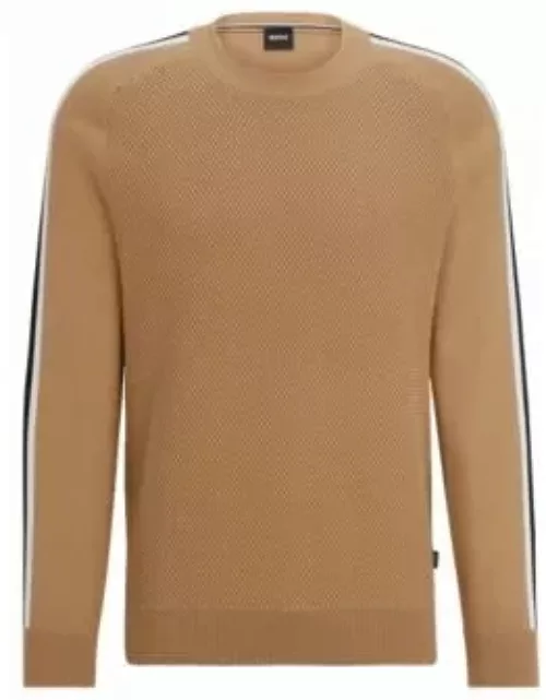 Cotton sweater with color-blocking and mesh detail- Beige Men's Sweater