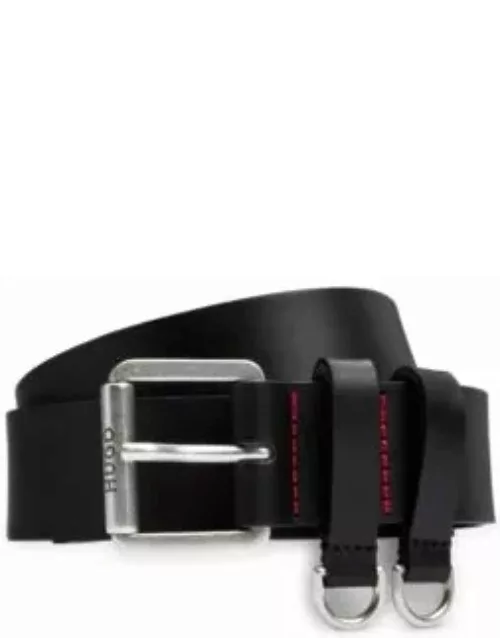 Italian-leather belt with D-ring details- Black Men's Casual Belt