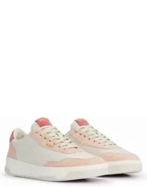 Branded lace-up trainers in leather and nubuck- White Women's Sneaker