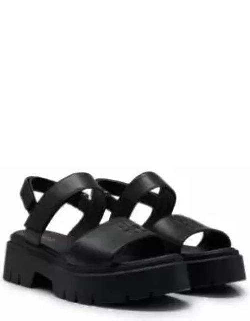 Leather sandals with stacked logo- Black Women's Sandal