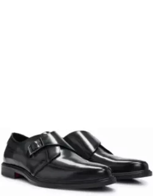 Leather monk shoes with stacked-logo trim- Black Men's Business Shoe