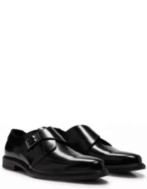 Leather monk shoes with buckle and single strap- Black Men's Business Shoe