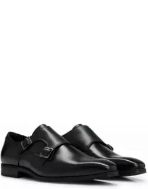 Double-monk shoes in smooth leather- Black Men's Business Shoe