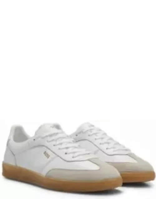 Leather and suede trainers with embossed logos- White Men's Sneaker