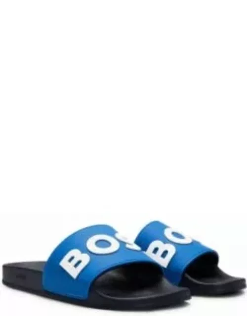 Italian-made slides with raised logo- Blue Men's Sandal