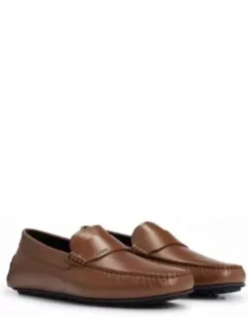 Nappa-leather driver moccasins with embossed logo- Brown Men's Casual Shoe