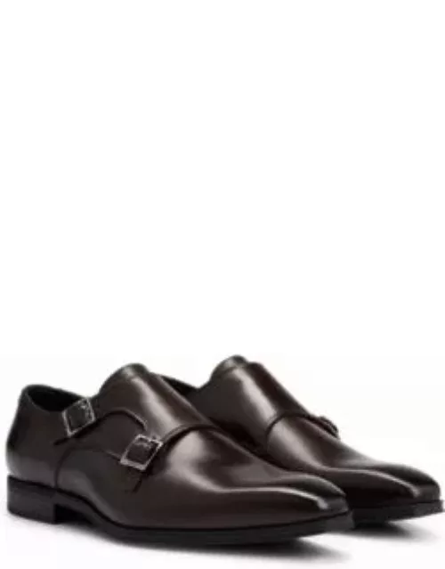 Double-monk shoes in smooth leather- Dark Brown Men's Business Shoe