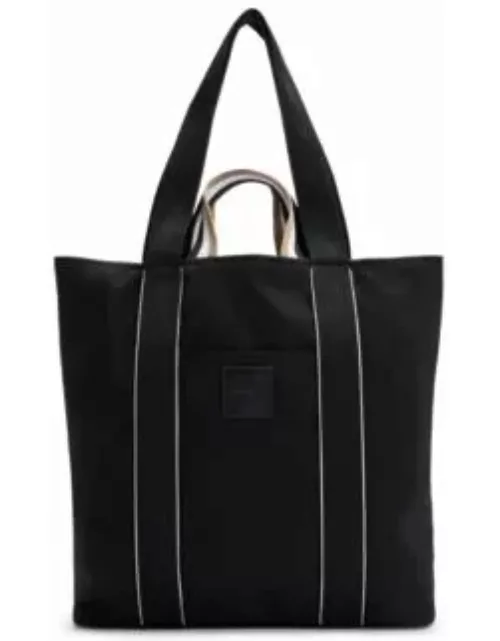 Slimline canvas tote bag with logo patch- Black Women's Tote Bag