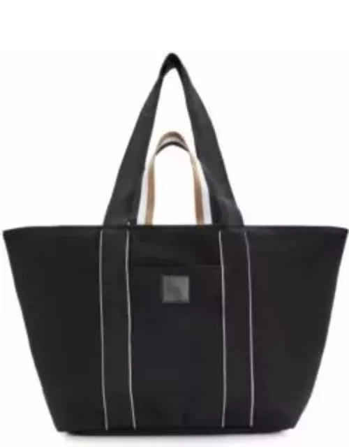 Canvas tote bag with logo patch- Black Women's Tote Bag