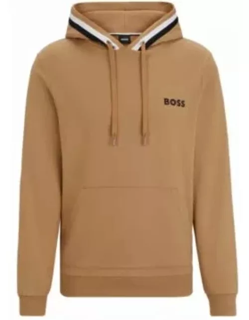 Cotton-terry hoodie with logo and signature stripe- Beige Men's Loungewear
