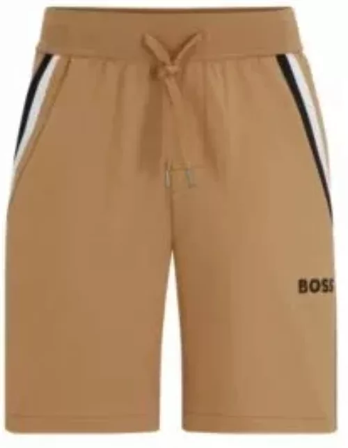 Cotton-terry shorts with signature-stripe tape- Beige Men's Loungewear