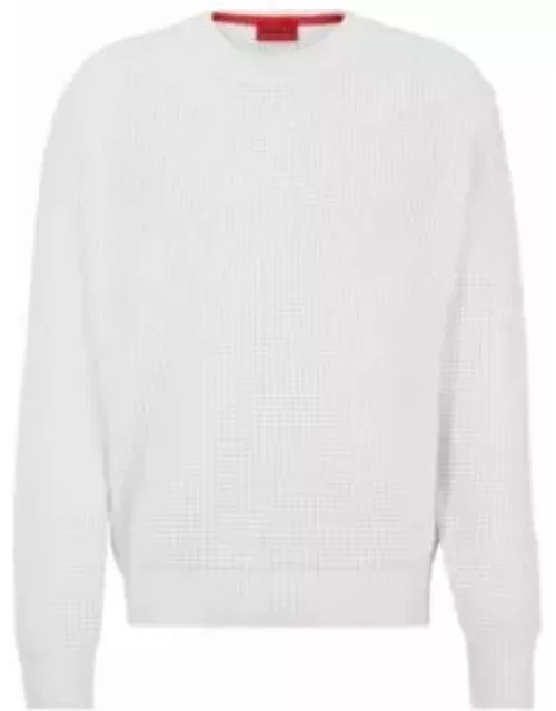 Relaxed-fit sweater with knitted structure and crew neckline- White Men's Sweater