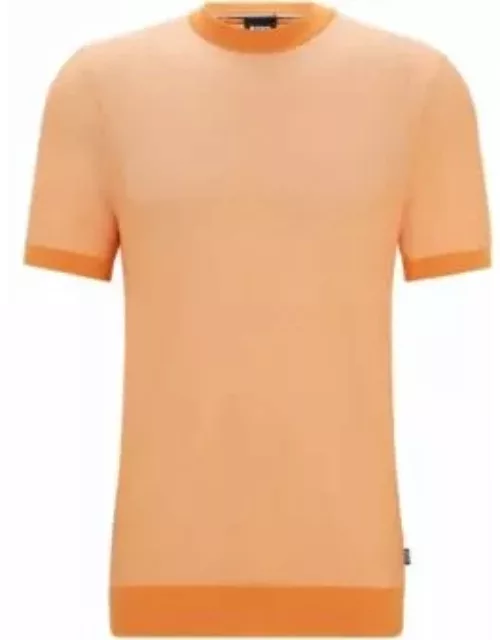 Short-sleeved sweater with micro structure- Orange Men's Sweater