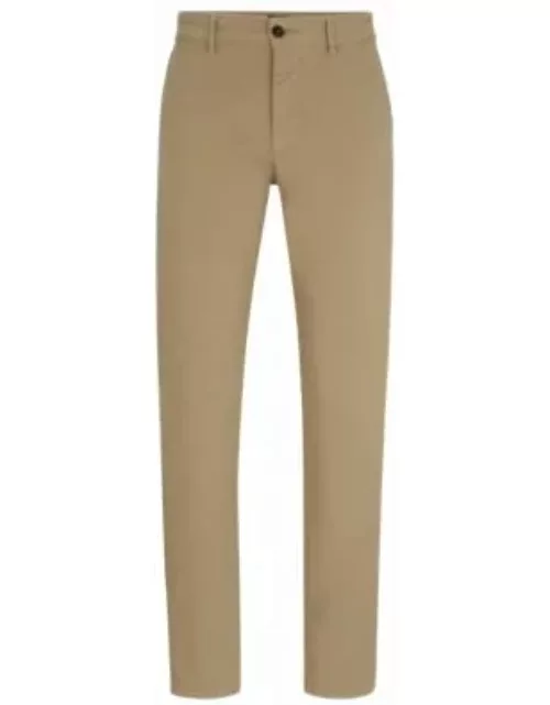 Slim-fit chinos in stretch-cotton satin- Light Brown Men's Casual Pant
