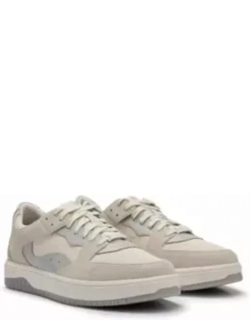 Lace-up trainers in faux leather and suede- White Men's Sneaker
