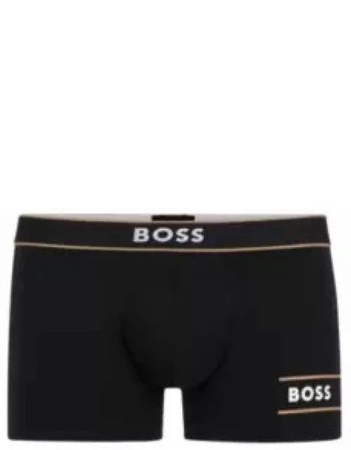Stretch-cotton trunks with stripes and branding- Black Men's Underwear and Nightwear