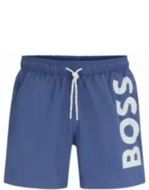 Quick-dry swim shorts with large logo print- Light Blue Men's Swim Short