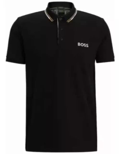 Polo shirt with contrast logos- Black Men's Polo Shirt