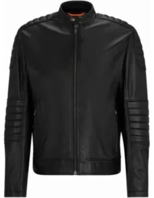 Regular-fit jacket in lamb leather with quilting detail- Black Men's Leather Jacket