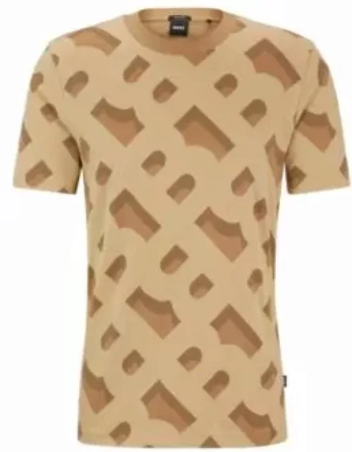 Monogram-jacquard T-shirt in mercerized stretch cotton- Beige Men's T-Shirt