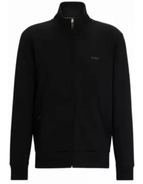 Stretch-cotton zip-up sweatshirt with logo print- Black Men's Tracksuit