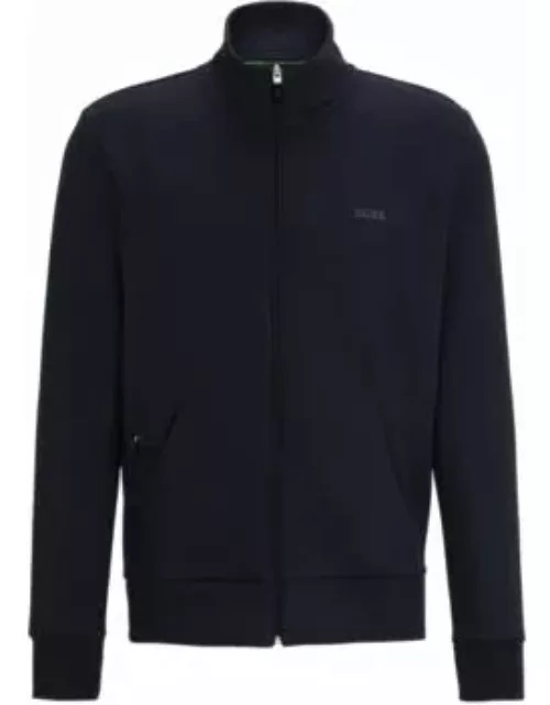 Stretch-cotton zip-up sweatshirt with logo print- Dark Blue Men's Tracksuit