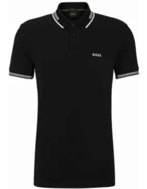 Stretch-cotton slim-fit polo shirt with branding- Black Men's Polo Shirt