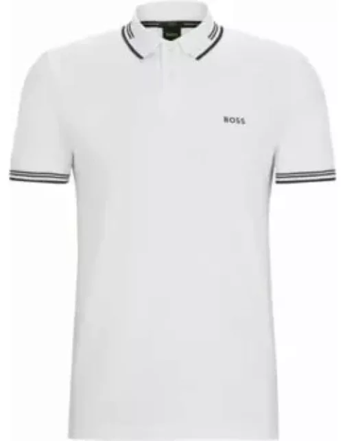 Stretch-cotton slim-fit polo shirt with branding- White Men's Polo Shirt