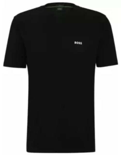 Stretch-cotton regular-fit T-shirt with contrast logo- Black Men's T-Shirt