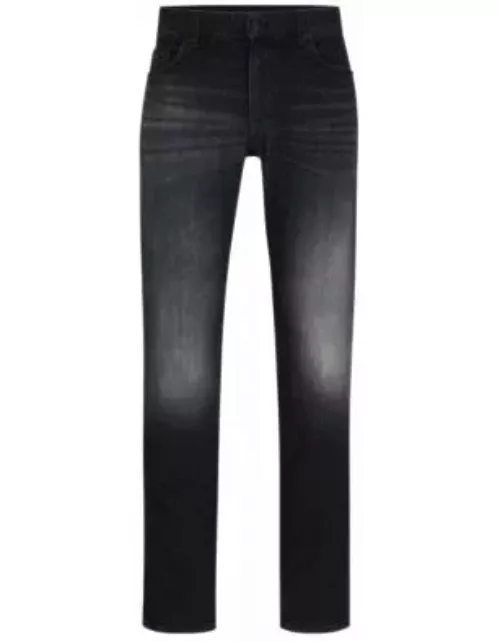 Regular-fit jeans in black Italian cashmere-touch denim- Dark Grey Men's Jean