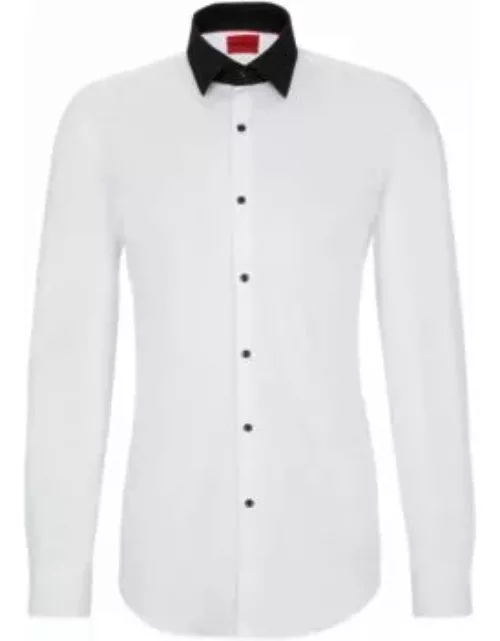 Slim-fit shirt with contrast Kent collar- White Men's Shirt