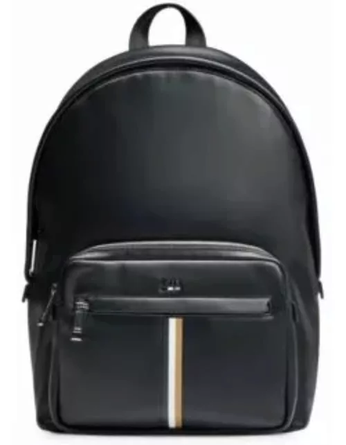 Faux-leather backpack with signature stripe- Black Men's Backpack