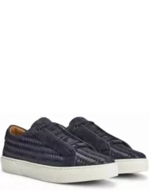 Gary Italian-made woven trainers in leather and suede- Dark Blue Men's Sneaker