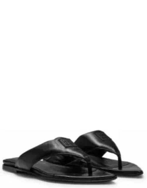 Leather thong sandals with stacked logo trim- Black Women's Sandal