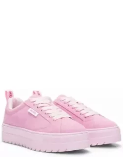 Suede trainers with rubber platform sole and logo flag- Pink Women's Sneaker