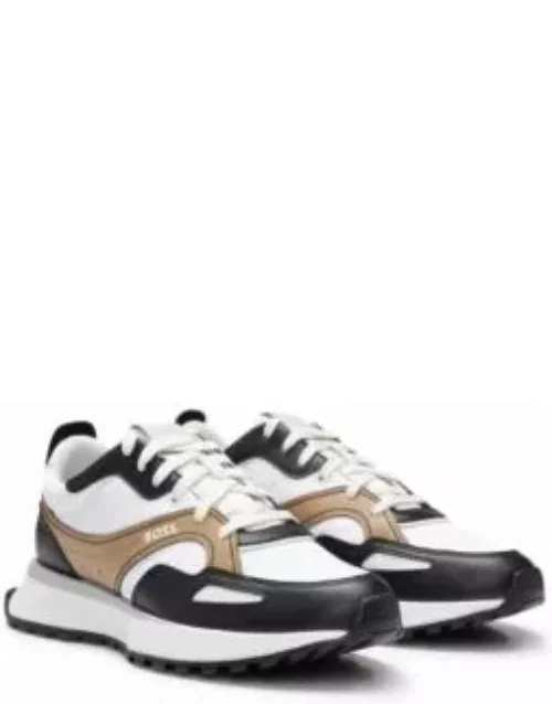 Mixed-material trainers in signature colors- Light Brown Men's Sneaker