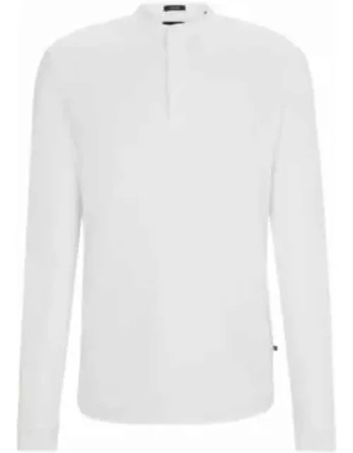 Stretch-cotton polo shirt with Henley neckline- White Men's Polo Shirt