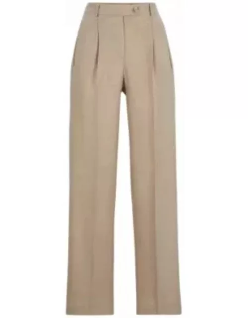 High-waisted trousers with a wide leg- Light Beige Women's Formal Pant