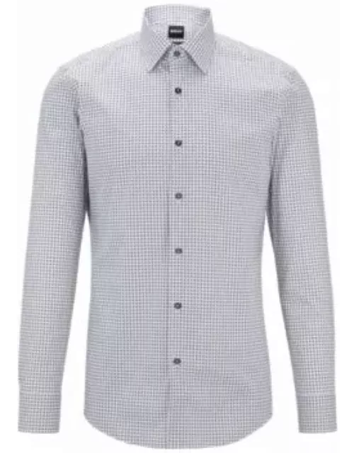 Slim-fit shirt in geometric-printed stretch-cotton poplin- White Men's Shirt